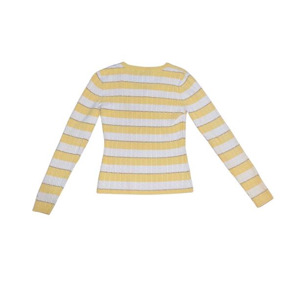 Tommy Hilfiger White Yellow Striped Sweater Top Size Medium Preppy Casual Y2K - Picture 2 of 4